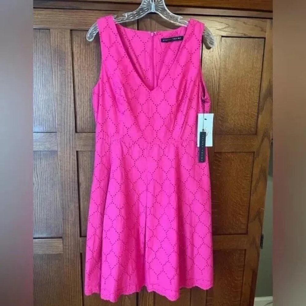NWT Lord & Taylor Ivanka Trump Dark Pink Eyelet Sleeveless Dress Size 10